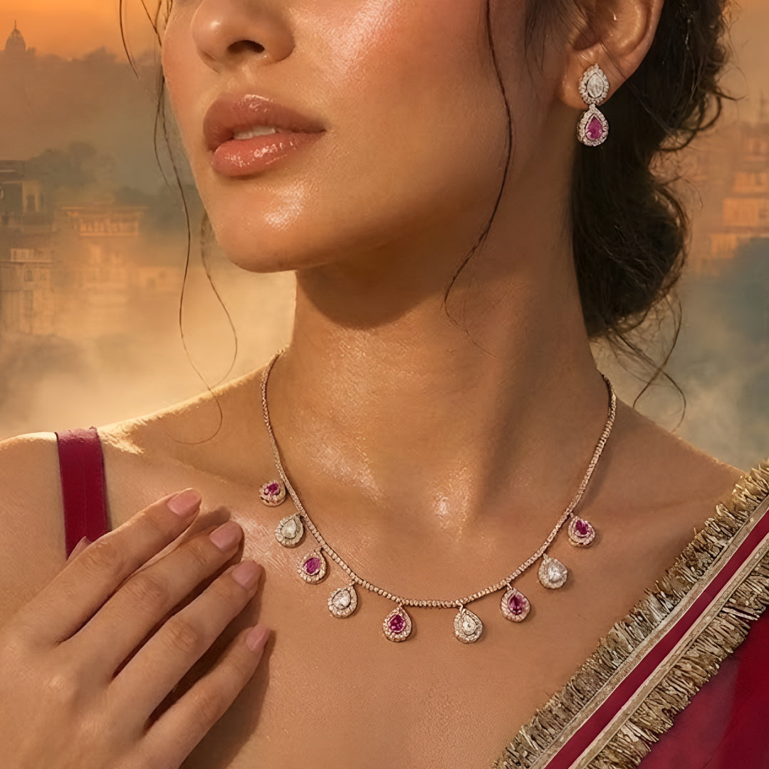 Gold Plated Pink and White Kundan Drop Necklace Set with Matching Earrings for Women Traditional Bridal Wedding Jewelry