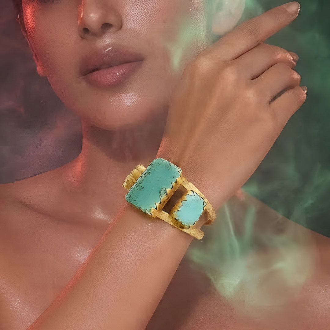 Turquoise stone gold tone designer bracelet for women