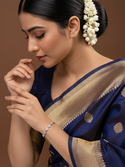 Minimalist Silver-Plated CZ Studded Bangle Bracelet for Women