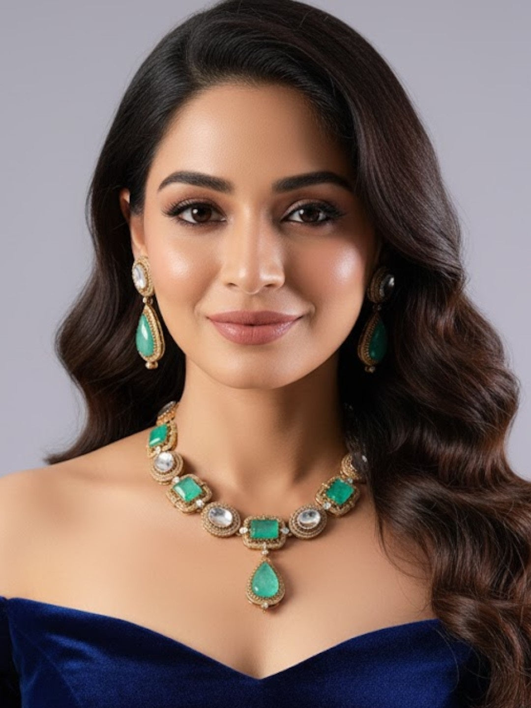 Mint Green Kundan Necklace Set for Women