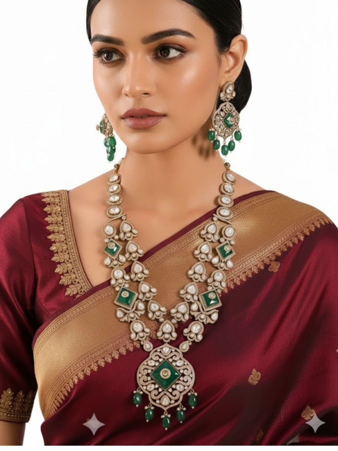 Beautiful Green and Pearl Necklace Set with Earrings to Match for Weddings and Celebrations