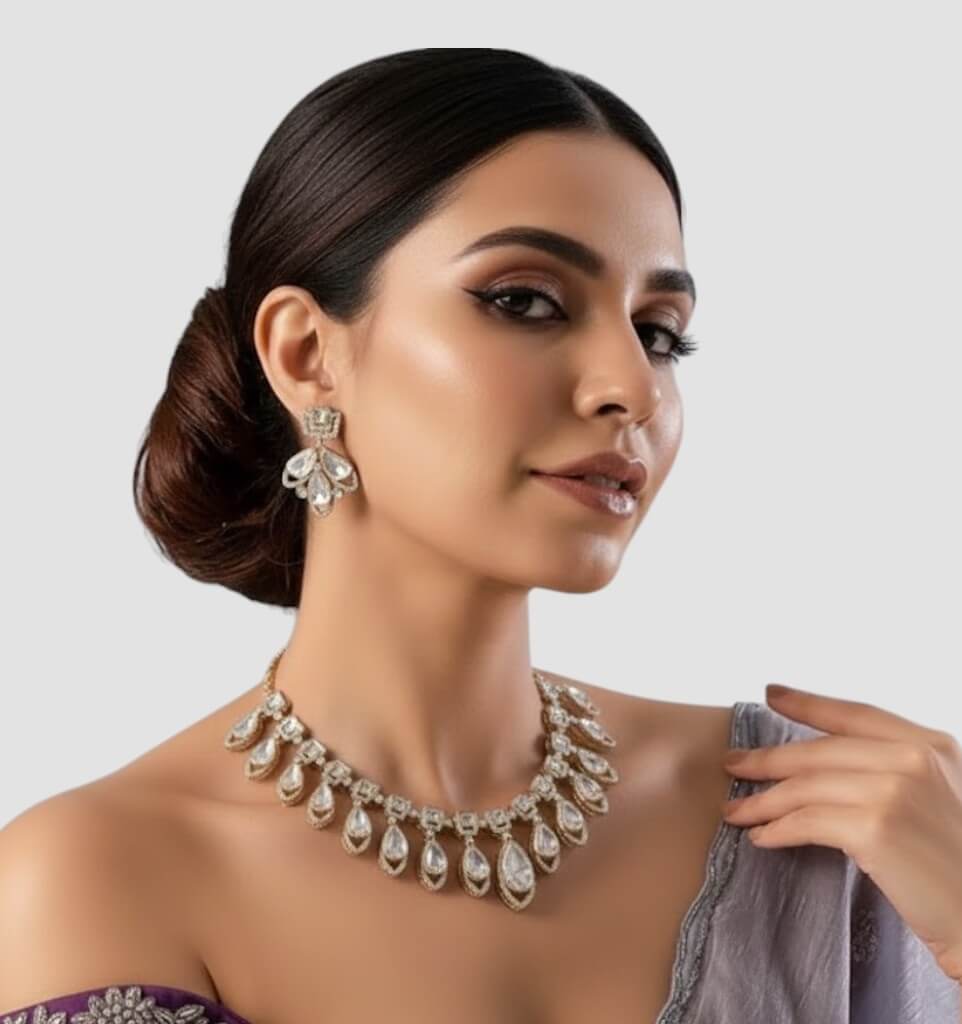 polki necklace set with matching earrings bridal
