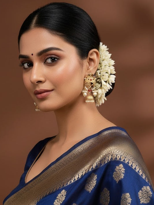 Gold-Plated Red Enamel Jhumka Earrings with Pearl Drops