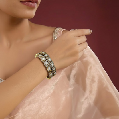 Luxurious tear-drop Kundan gold plated bangles for women – bridal and festive jewelry set