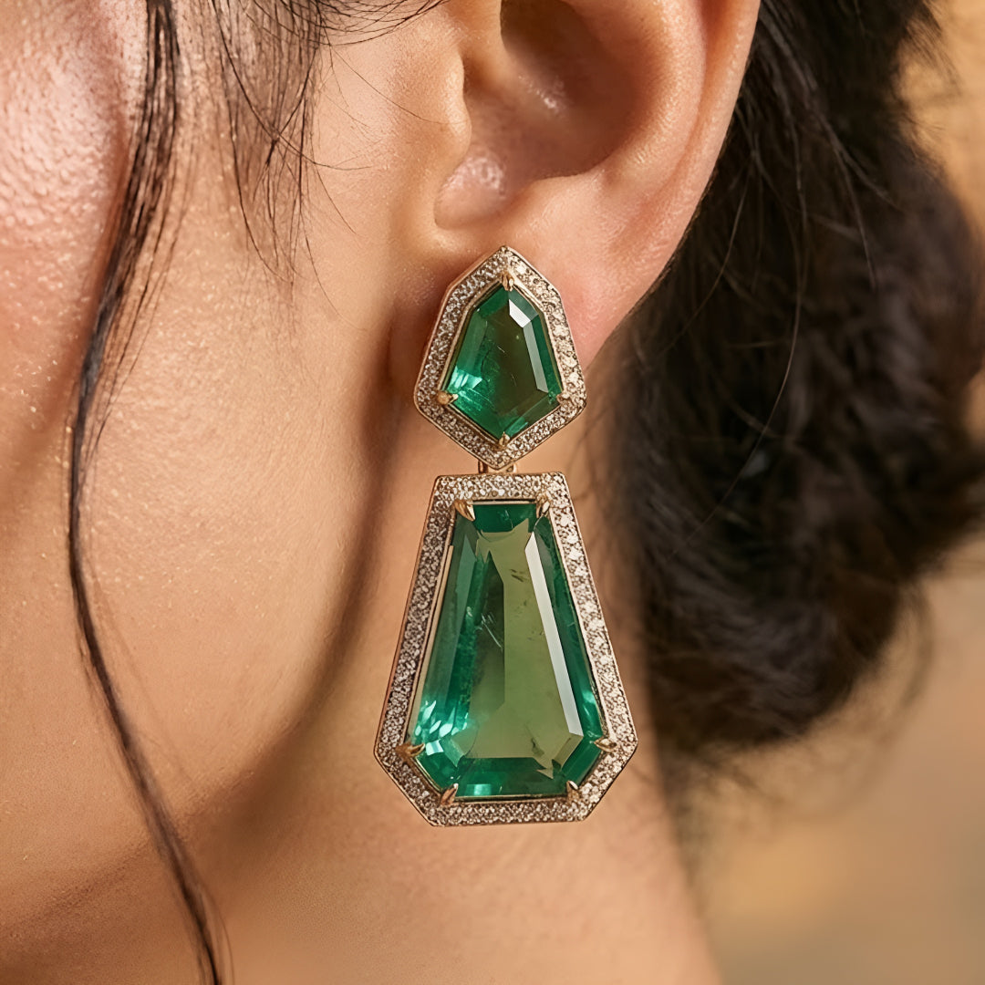 Emerald Green Geometric Statement Earrings for Women