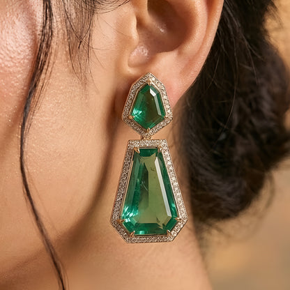 Emerald Green Geometric Statement Earrings for Women