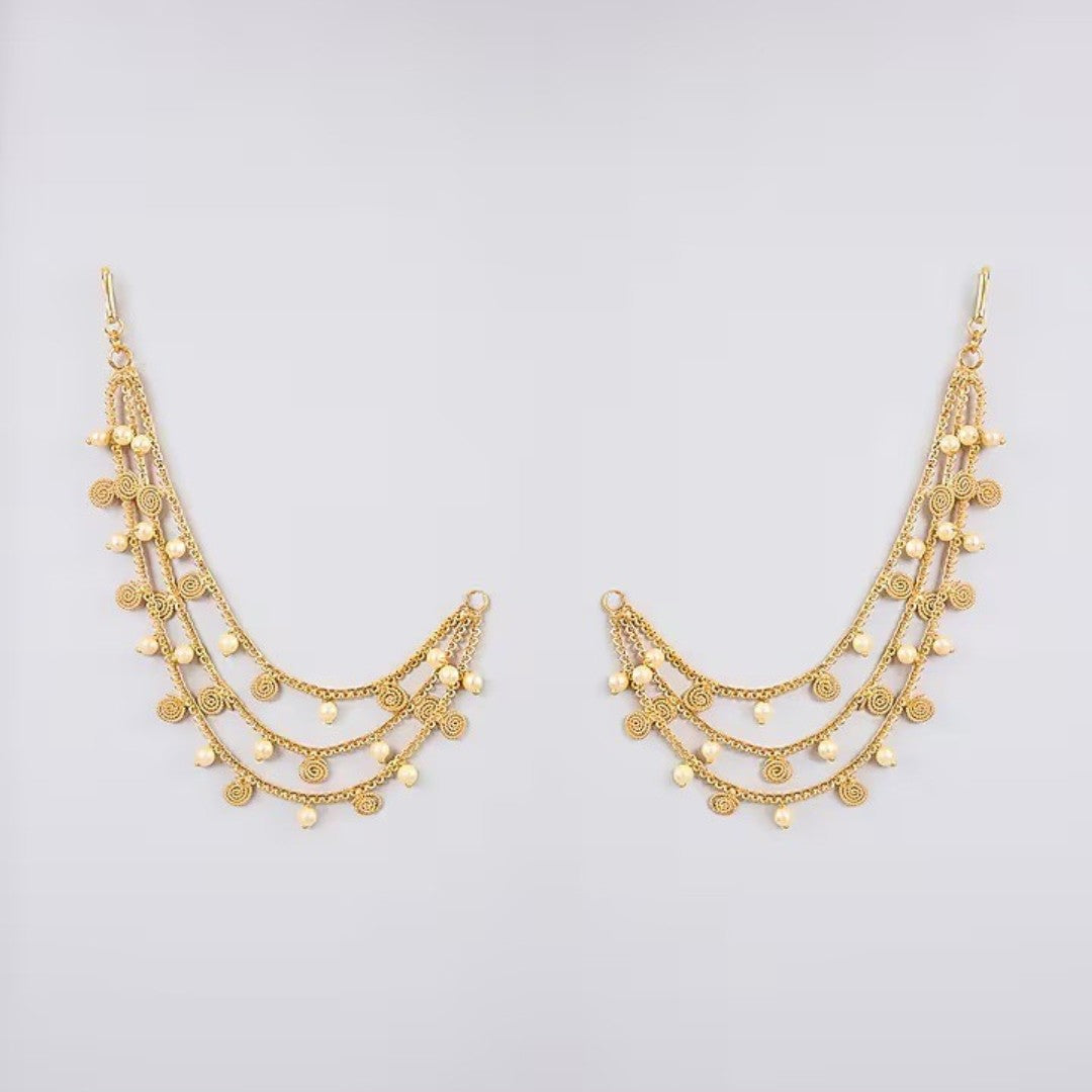 Traditional Gold Plated Pearl Kaan Chain for Women