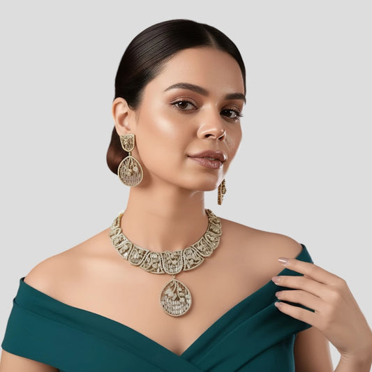 Premium Gold-Plated Bridal Necklace & Earrings Set