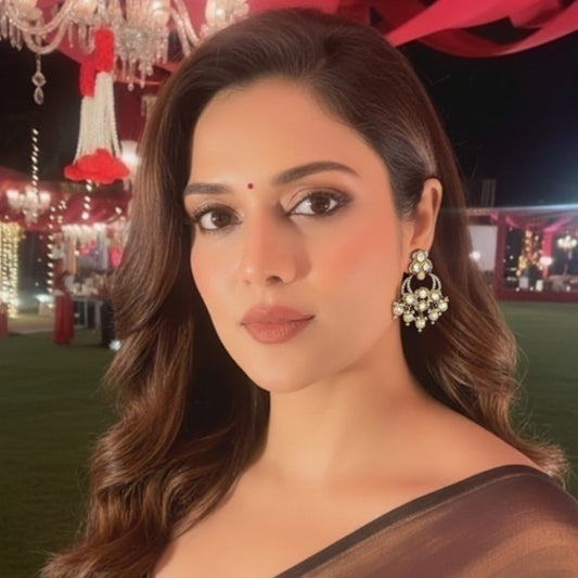 "Gold-plated Kundan Chandbali Earrings with Pearl Drops for Women