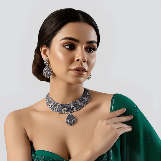 Purple Stone Studded Bridal Necklace Set for Women