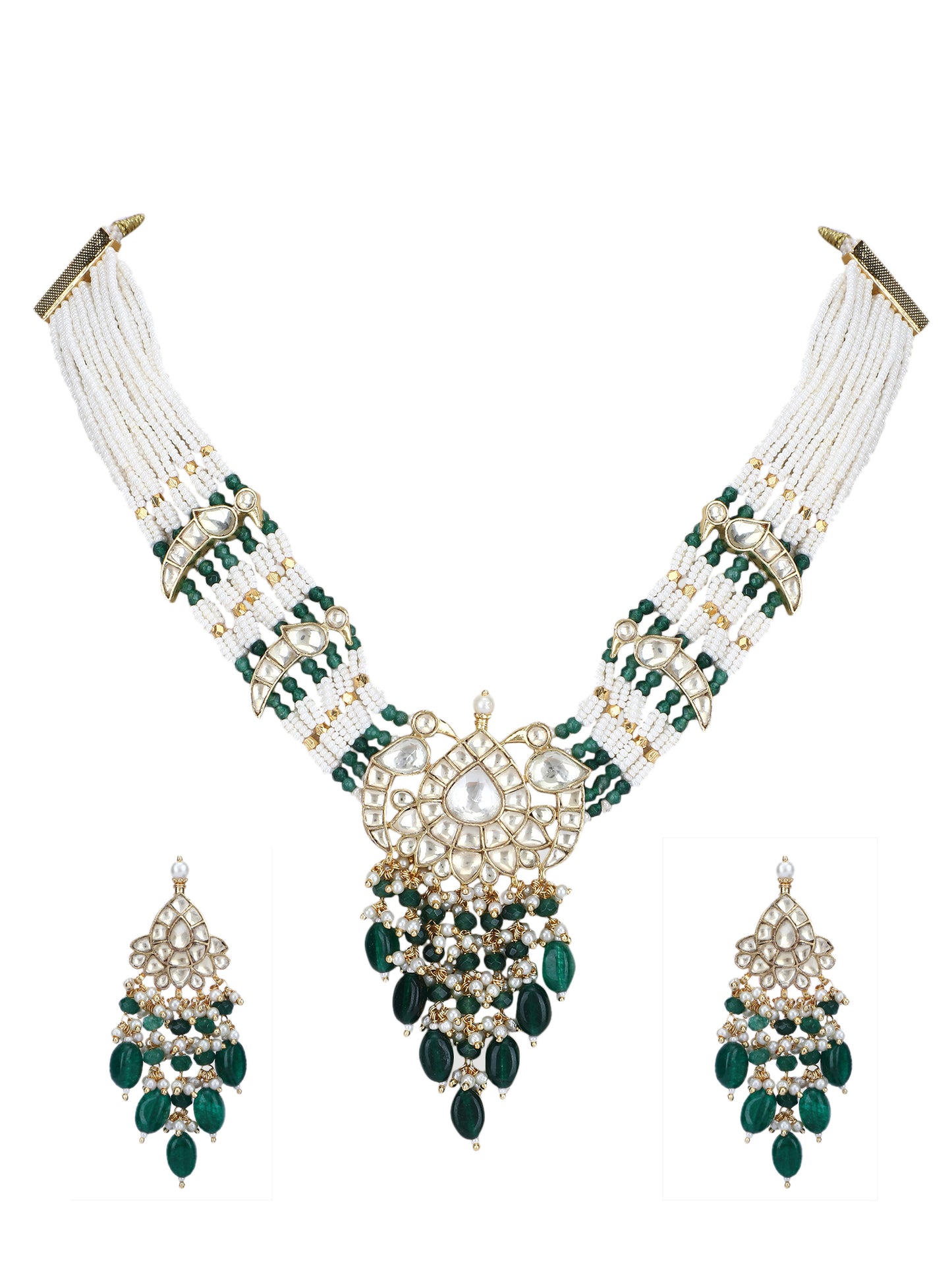 22KT Gold Plated Kundan Classic Green Choker Necklace Set for women and Girls