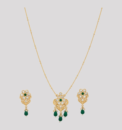 Elegant Green Gemstone Necklace and Earrings Set