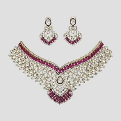 Ruby Kundan Bridal Necklace Set with Gold Plating and Matching Earrings – Heavy Wedding Jewellery”