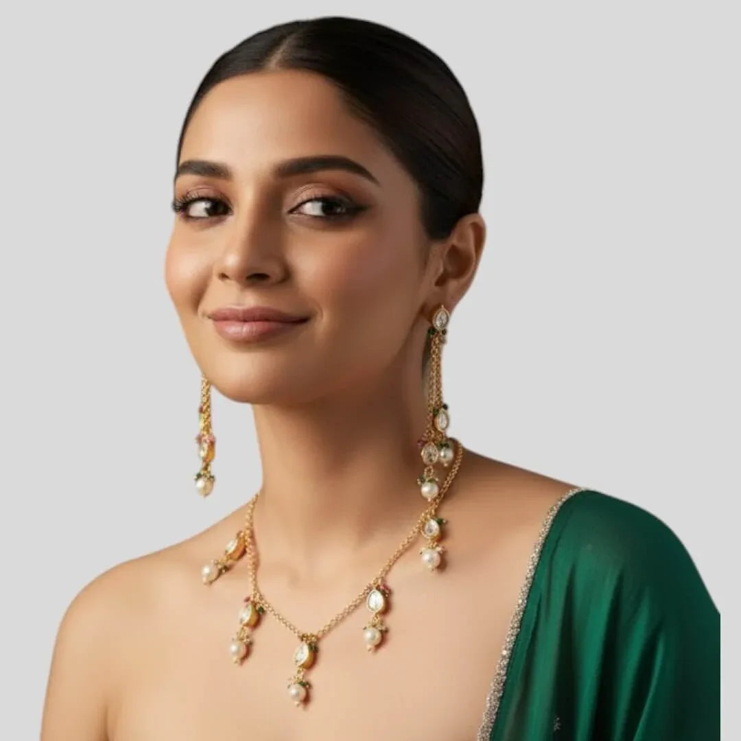 Elegant Gold-Plated Pearl Drop Necklace Set for Women - Auraa Trends