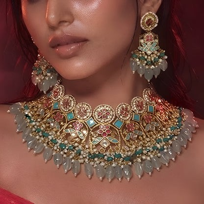 Statement Kundan Collar Necklace & Chandbali Set