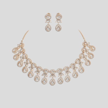 "Gold-plated crystal teardrop necklace and earrings jewellery set for women"