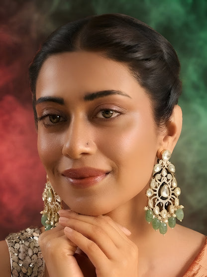 Green Beads Peacock Design Statement Earrings