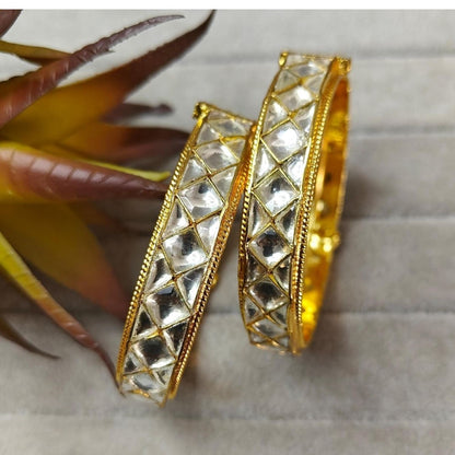 Gold-Plated Kundan Bangles with Mirror Finish