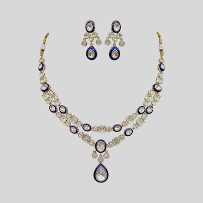 Traditional Blue Kundan Necklace & Earrings Set
