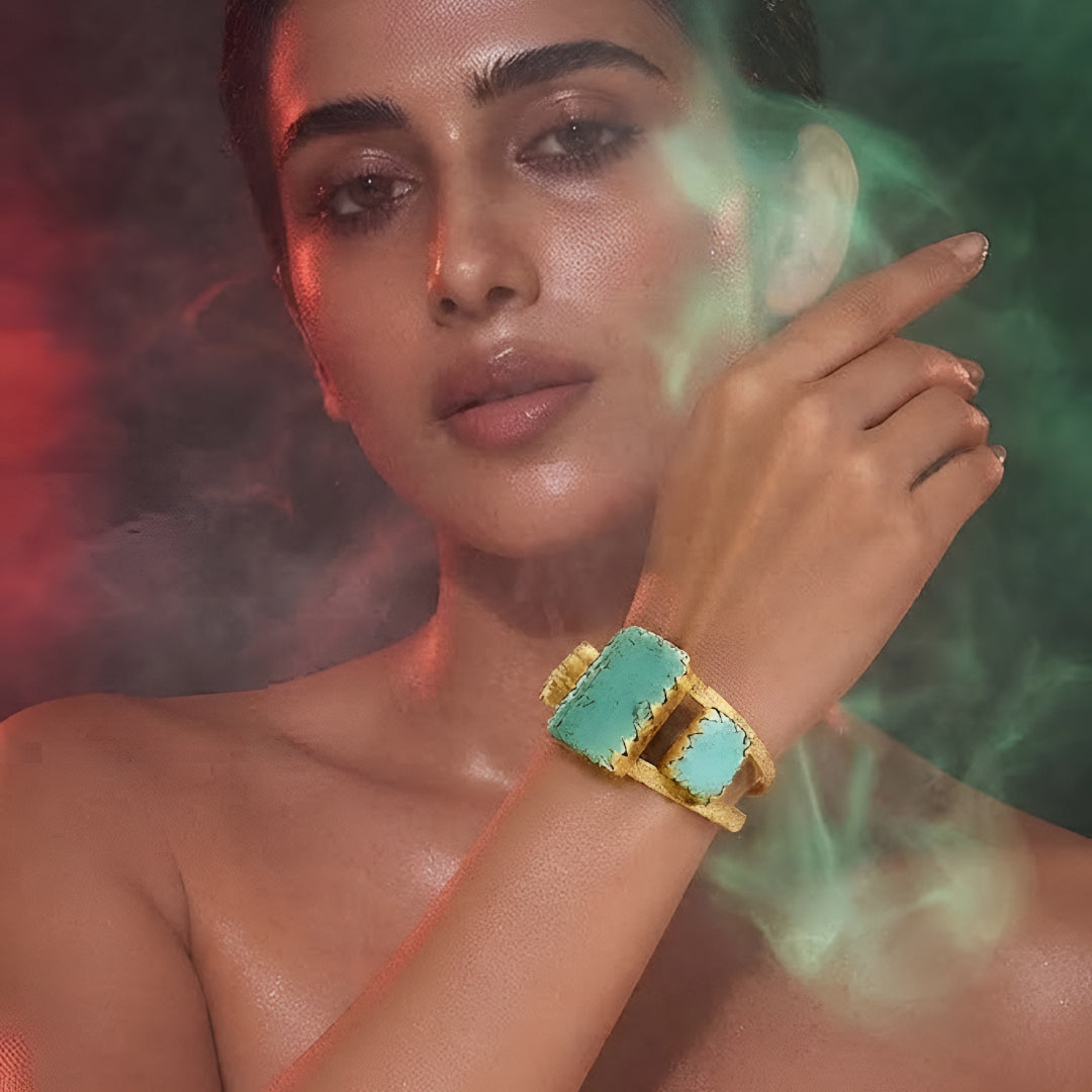 Turquoise stone gold tone designer bracelet for women
