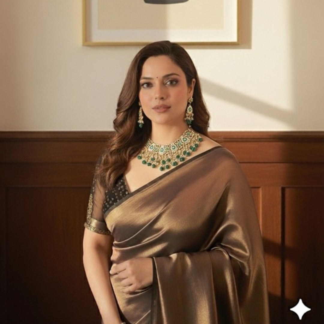Gold-Plated Kundan Choker Necklace Set with Green Beads & Pearl Drops