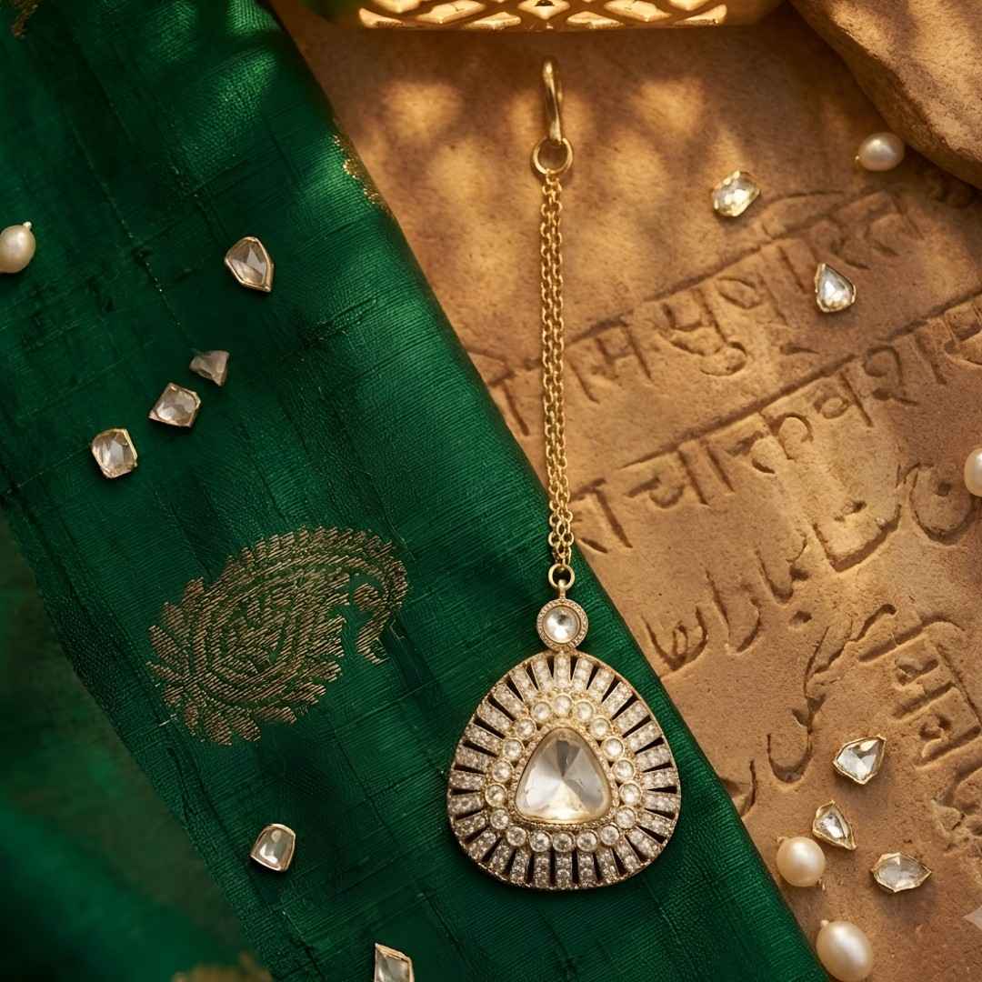 Gold-Tone Crystal Teardrop Maang Tikka for Women