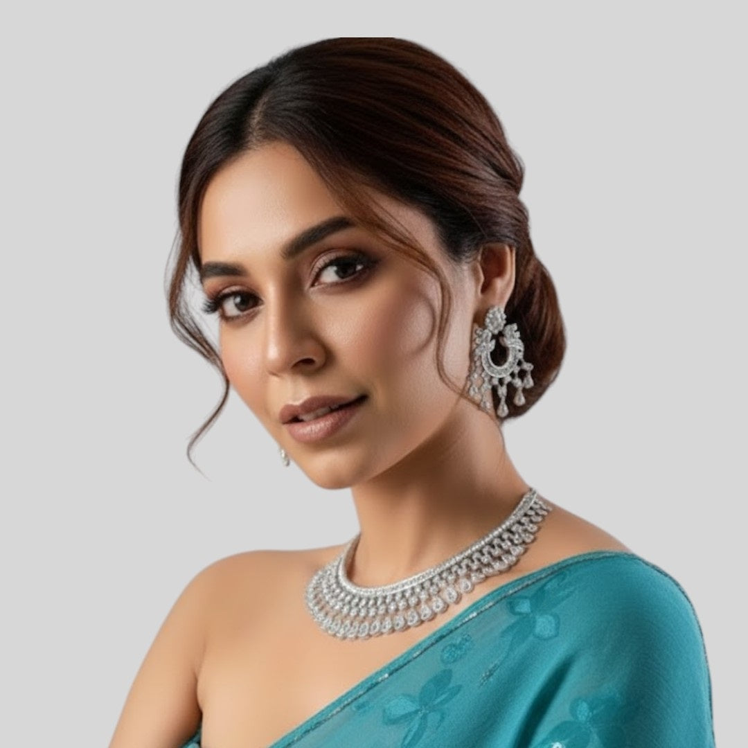 Gold-Plated Crystal Stone Bridal Necklace Set with Matching Earrings for Women