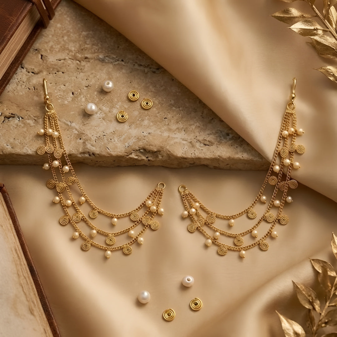 Traditional Gold Plated Pearl Kaan Chain for Women