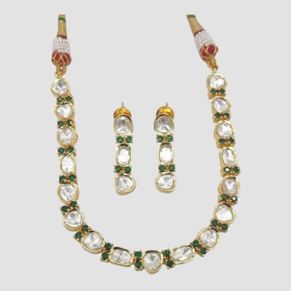 Gold-Plated Kundan Necklace Set with Earring