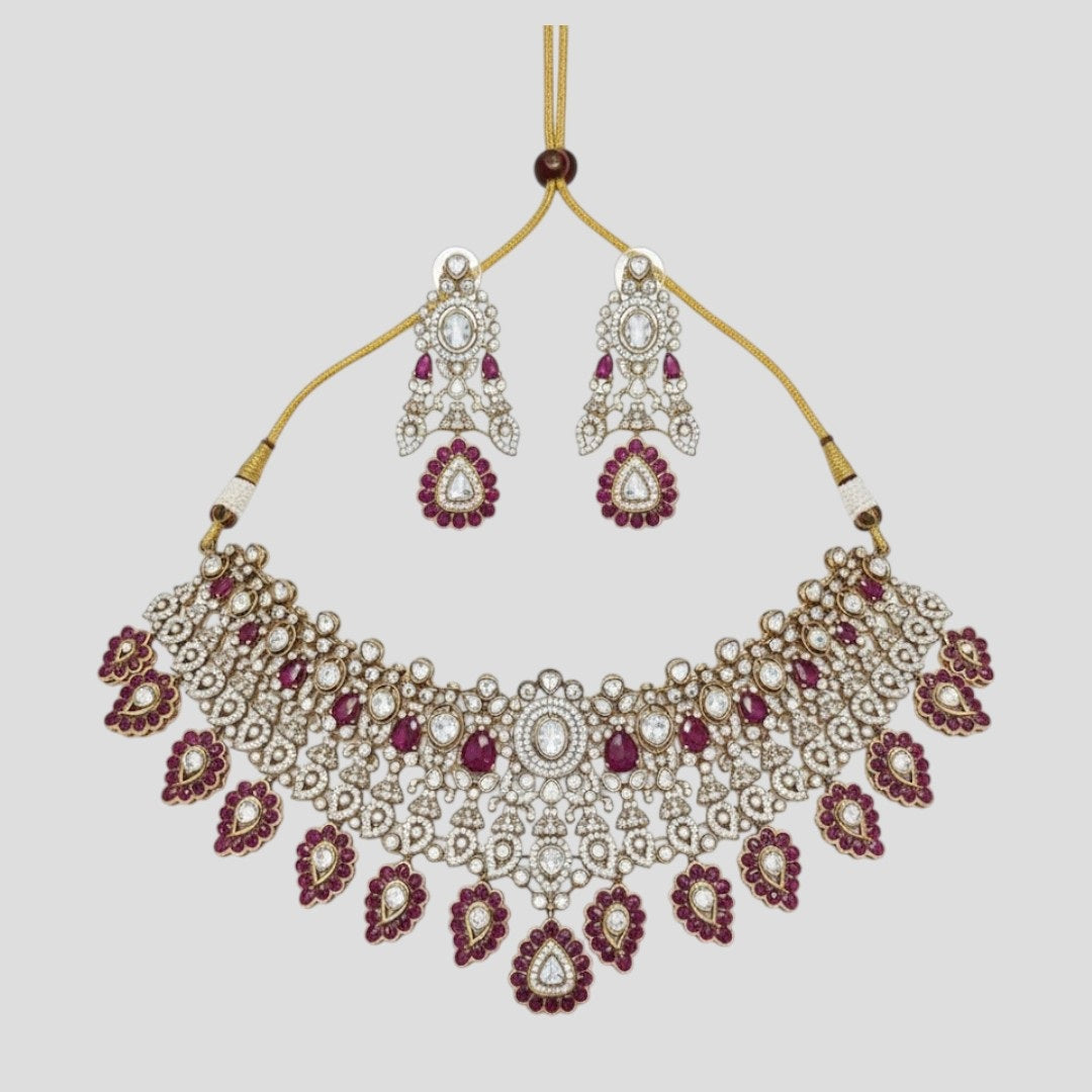 “Bridal Kundan choker necklace set with ruby stones and matching earrings