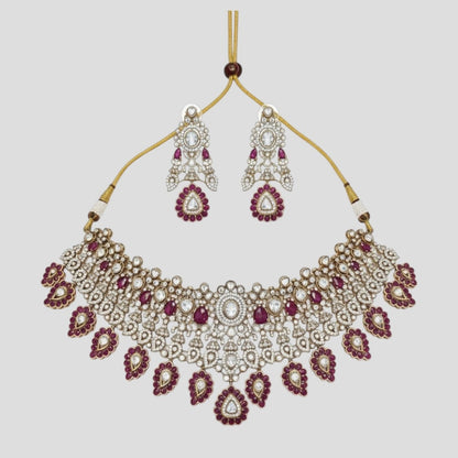 “Bridal Kundan choker necklace set with ruby stones and matching earrings