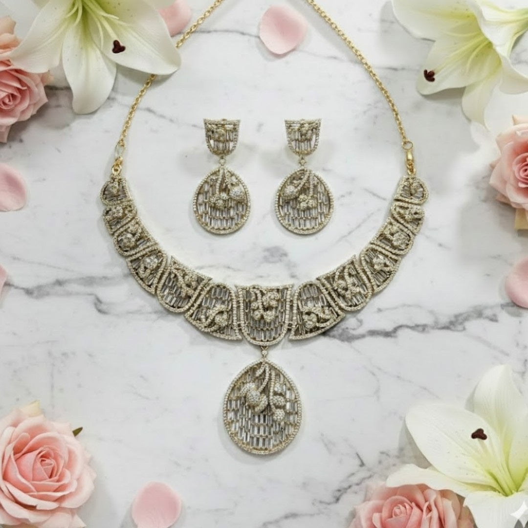 Premium Gold-Plated Bridal Necklace & Earrings Set