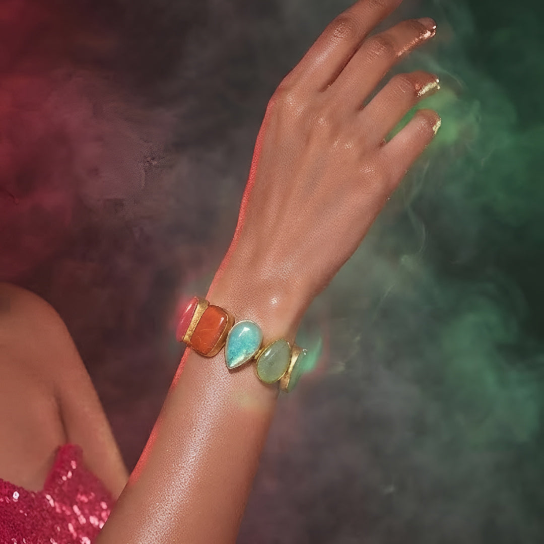 Multicolor stone gold tone designer bracelet for women