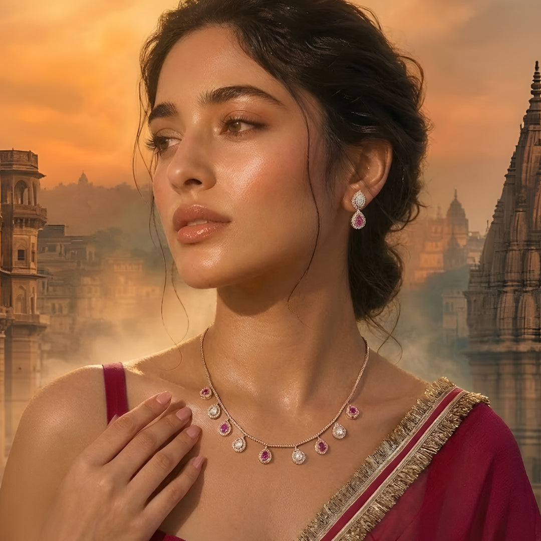 Gold Plated Pink and White Kundan Drop Necklace Set with Matching Earrings for Women Traditional Bridal Wedding Jewelry