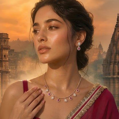 Gold Plated Pink and White Kundan Drop Necklace Set with Matching Earrings for Women Traditional Bridal Wedding Jewelry