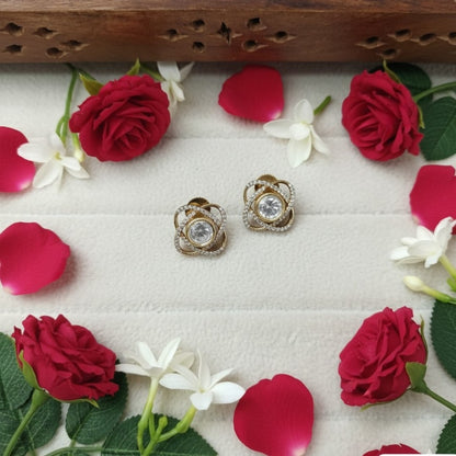 Elegant Gold-Plated Kundan Stud Earrings with Crystal Accents