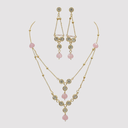 Gold-Plated Double-Layer Crystal Necklace Set With Earring