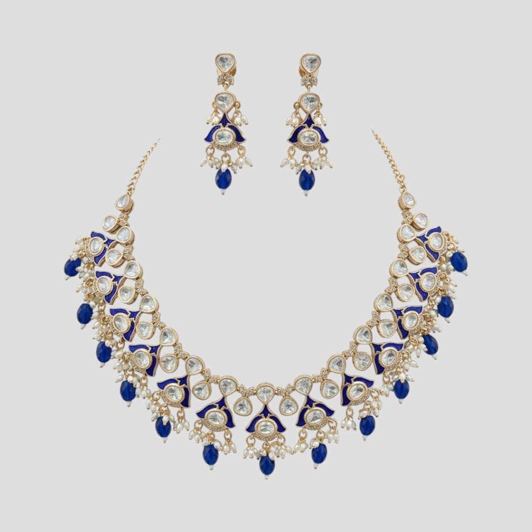 Gold-Plated Kundan Necklace Set With Earrings