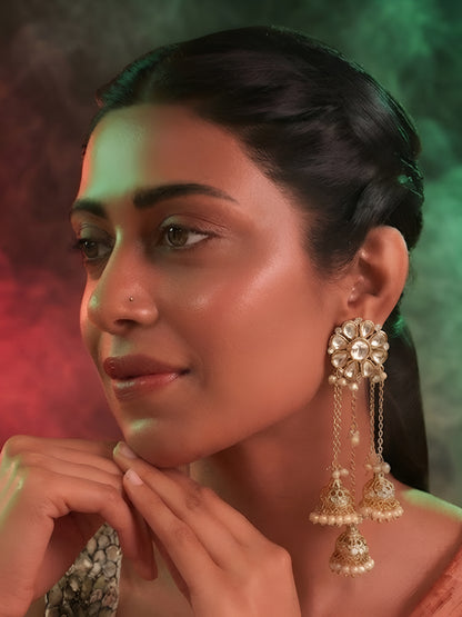 Triple Layer Pearl Tassel Gold-Plated Jhumka