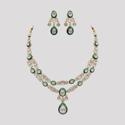 Traditional Green Kundan Necklace & Earrings Set