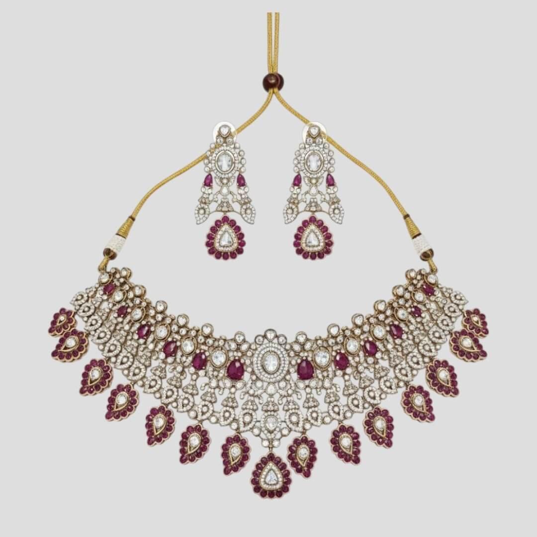 Bridal Kundan & Ruby Stone Choker Necklace Set with Matching Earrings for Women - Auraa Trends