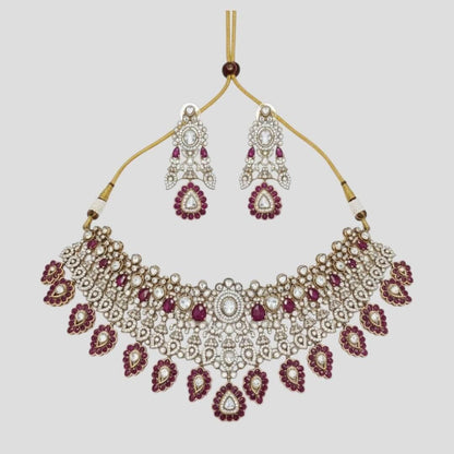 Bridal Kundan & Ruby Stone Choker Necklace Set with Matching Earrings for Women - Auraa Trends
