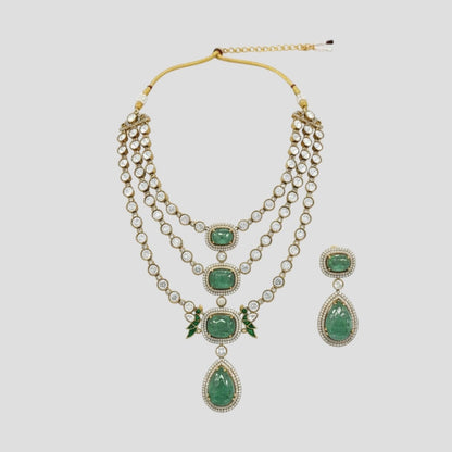 Premium Emerald Green Stone Bridal Necklace Set with Earrings