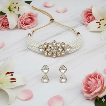Premium Kundan Pearl Choker Necklace Set with Earrings