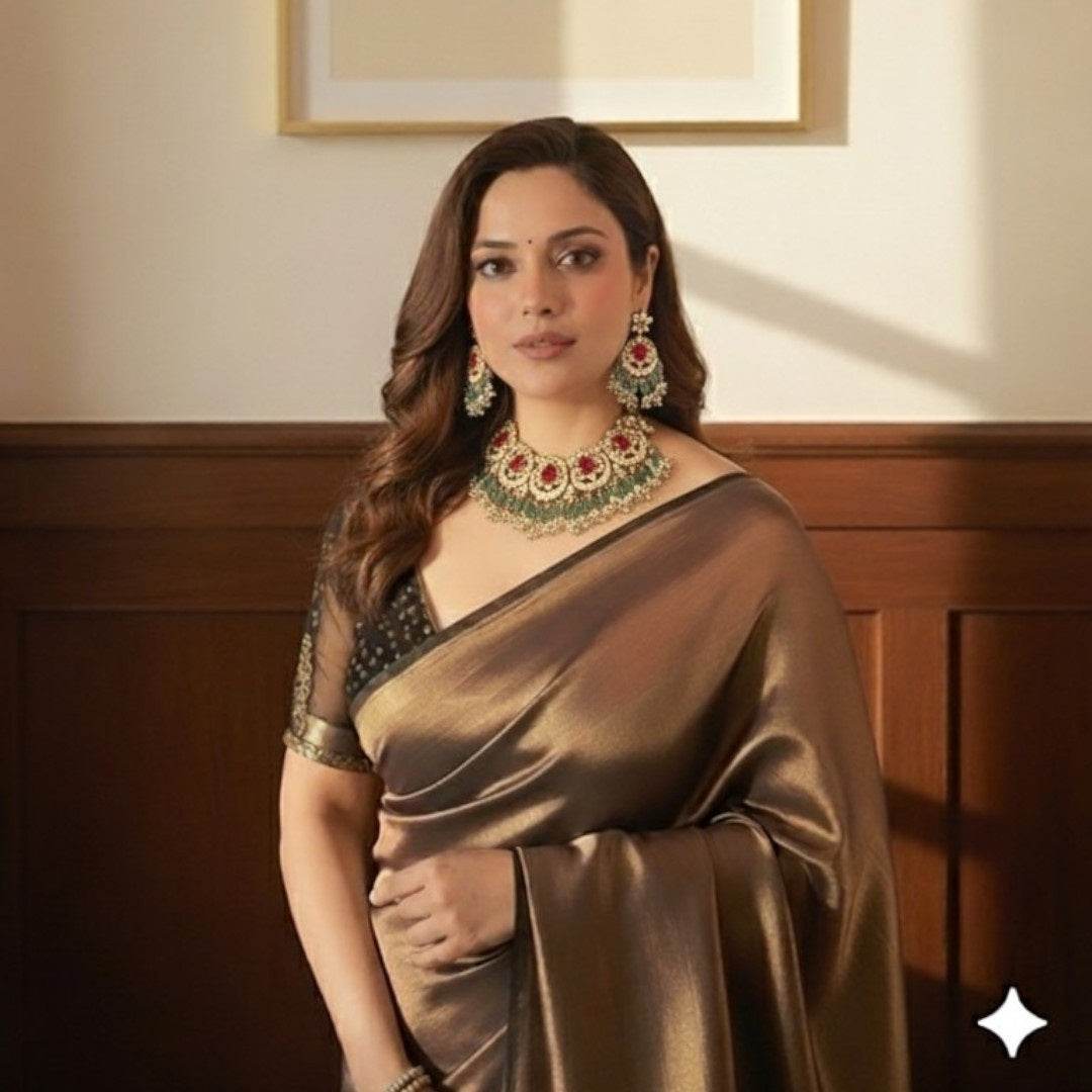Designer Kundan & Ruby Stone Choker Necklace Set with Green Beads & Earrings - Auraa Trends