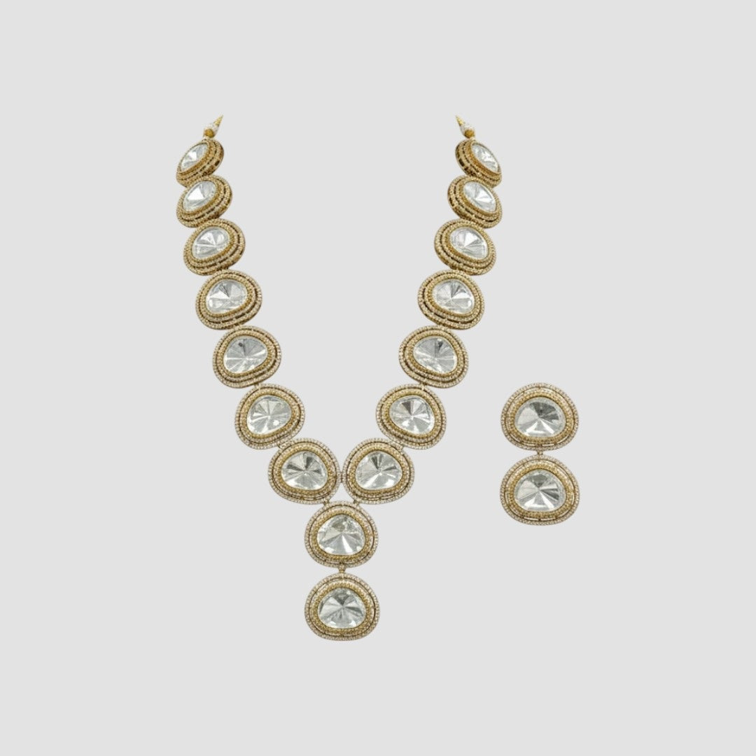 Elegant Gold-Plated Kundan Statement Necklace Set with Oversized Polki Stone