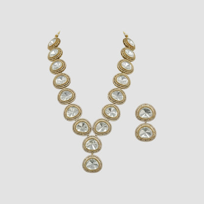 Elegant Gold-Plated Kundan Statement Necklace Set with Oversized Polki Stone