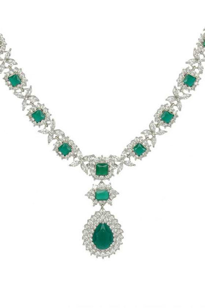 Buy 92.5 Pure Silver Finish Diamante Necklace Set