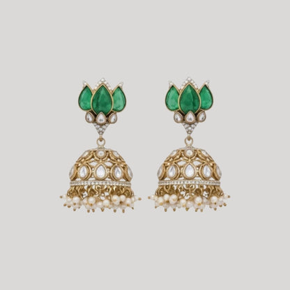 “Kundan and Emerald Polki Multi-Layer Bridal Necklace Set with Earrings