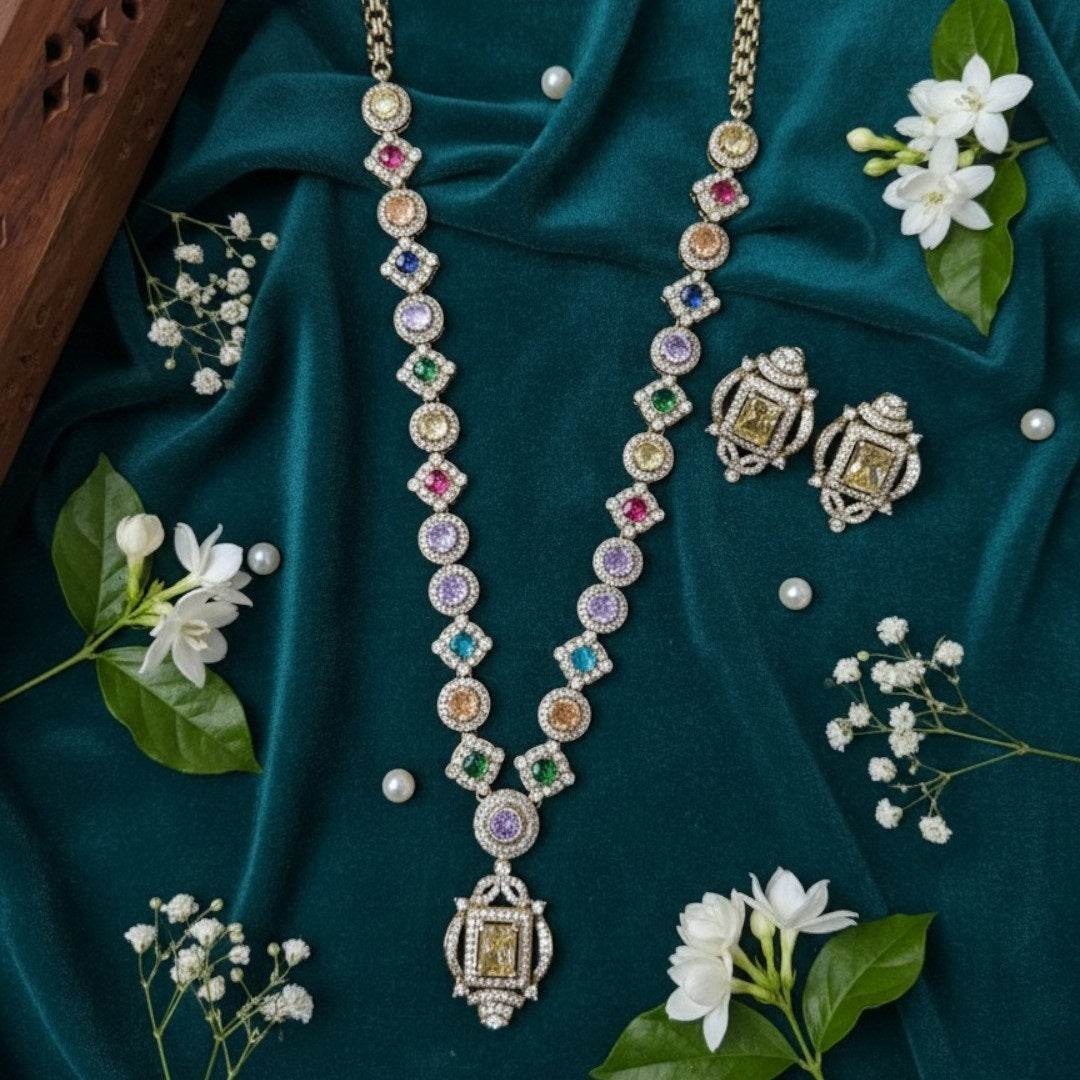 Multicolor CZ Diamond Necklace Set - Auraa Trends